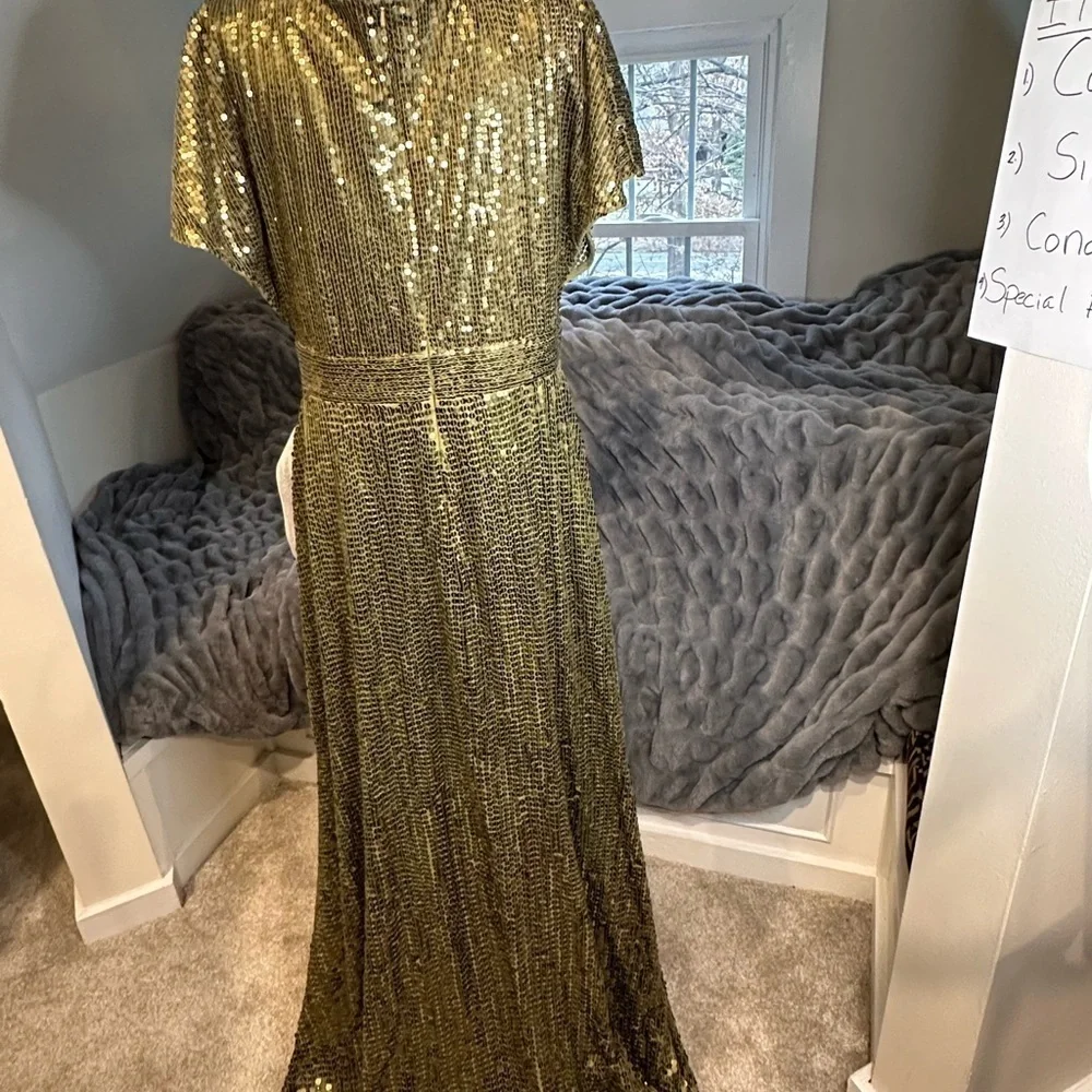 SEQUINED BUTTERFLY SLEEVE WRAP OVER A LINE GOWN - Picture 3 of 17